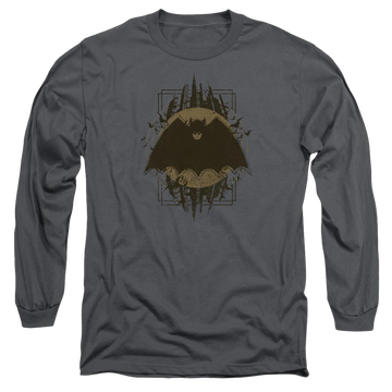 Charcoal men's long sleeve t-shirt with Batman Crest graphic