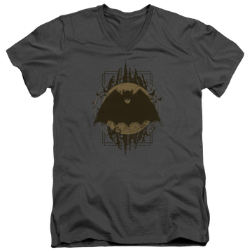 Charcoal men's v-neck t-shirt with Batman Crest graphic