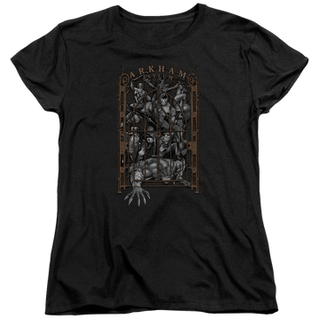 Black women's t-shirt with Batman Arkhams Gate graphic