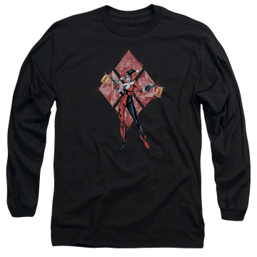 Black men's long sleeve t-shirt with Batman Harley Quinn (diamonds) graphic