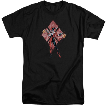 Black men's tall fit t-shirt with Batman Harley Quinn (diamonds) graphic