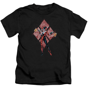 Black kid's t-shirt for ages 4 to 7 with Harley Quinn (Diamonds) graphic
