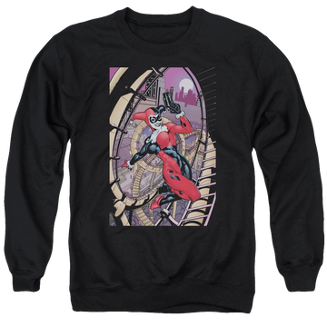 Black men's crewneck sweatshirt with Harley Quinn Batman Harley First graphic