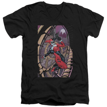 Black men's v-neck t-shirt with Harley Quinn Batman Harley First graphic