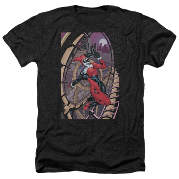 Charcoal men's heather t-shirt with Harley Quinn Batman Harley First graphic