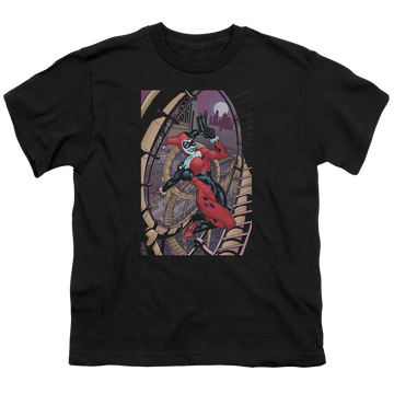 Black youth t-shirt for ages 8 to 12 with Harley Quinn Harley First graphic