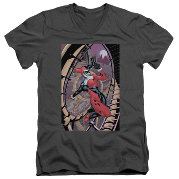 Charcoal men's v-neck t-shirt with Harley Quinn Batman Harley First graphic
