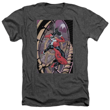 Charcoal men's heather t-shirt with Harley Quinn Batman Harley First graphic