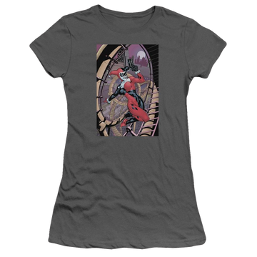 Charcoal juniors t-shirt with Harley Quinn Batman Harley First graphic