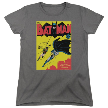 Charcoal women's t-shirt with Batman First graphic