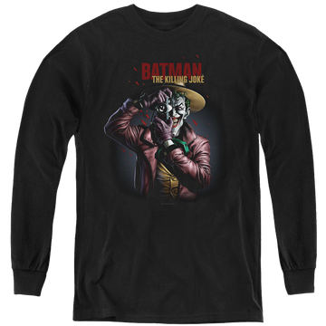 Black youth long sleeve t-shirt with Joker Killing Joke Camera graphic