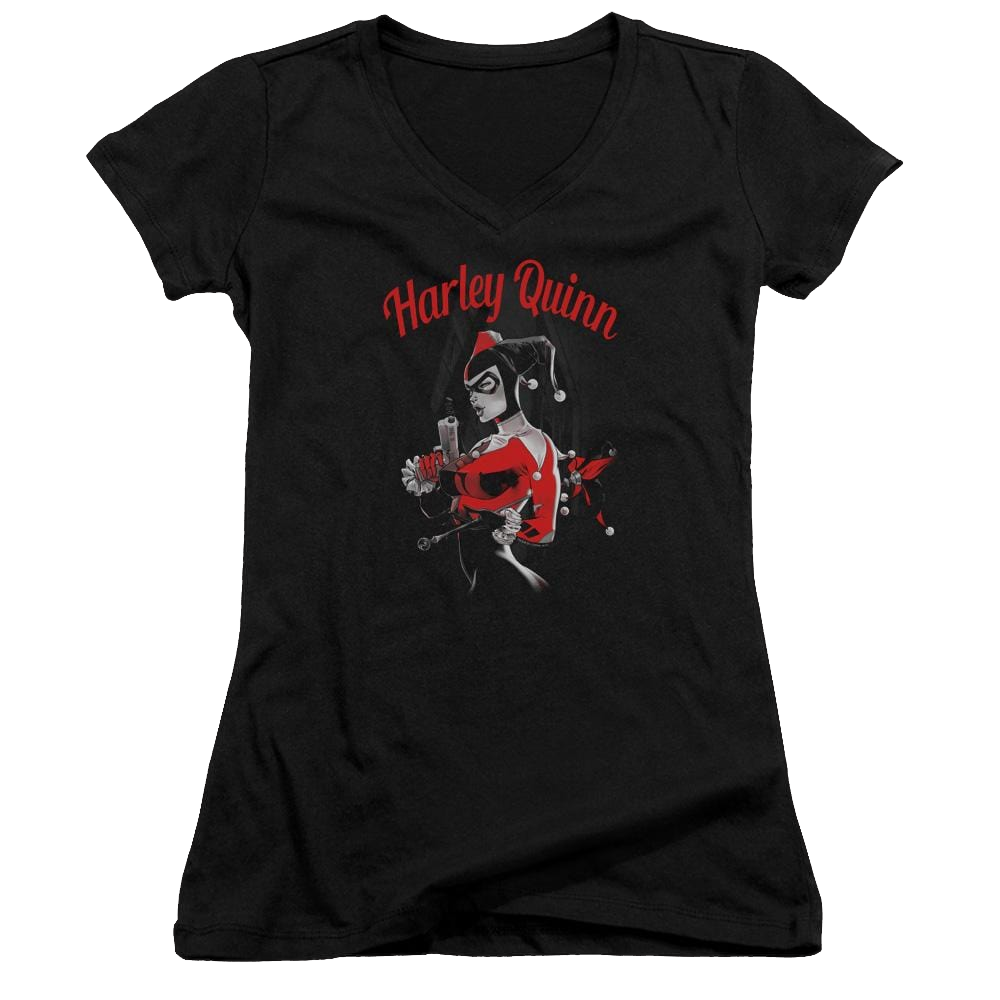 Batman Spring Gun - Juniors V-Neck T-Shirt Juniors V-Neck T-Shirt Harley Quinn   