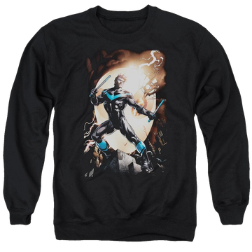 Black men's crewneck sweatshirt with Batman Nightwing Against Owls graphic