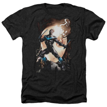 Charcoal men's heather t-shirt with Batman Nightwing Against Owls graphic