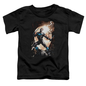 Black toddler t-shirt with Nightwing Against Owls graphic