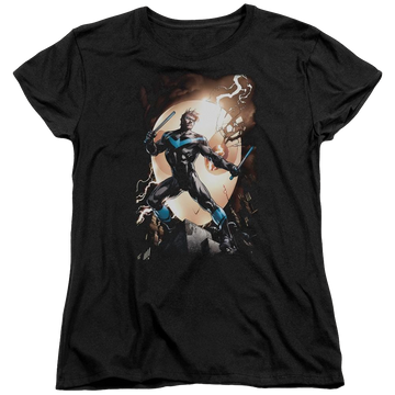 Black women's t-shirt with Batman Nightwing Against Owls graphic