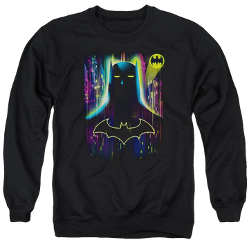 Black men's crewneck sweatshirt with Batman Knight Lights graphic