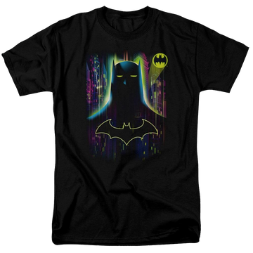 Black men's regular fit t-shirt with Batman Knight Lights graphic