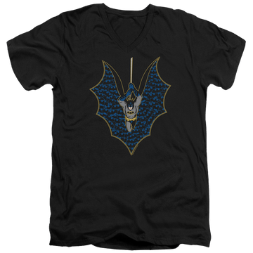 Black men's v-neck t-shirt with Batman Bat Fill graphic