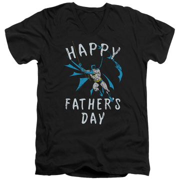 Black men's v-neck t-shirt with Batman Fathers Day graphic