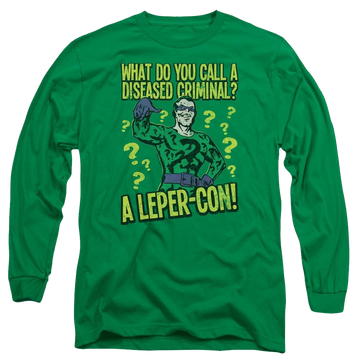 Kelly green men's long sleeve t-shirt with DC Comics Batman Diseased Criminal graphic