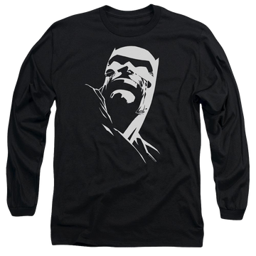 Black men's long sleeve t-shirt with Batman Dkr Head graphic