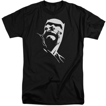 Black men's tall fit t-shirt with Batman Dkr Head graphic