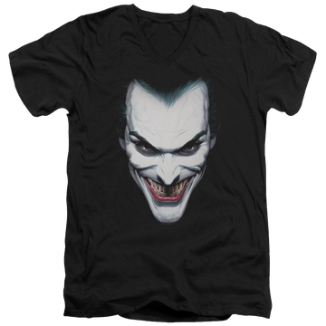 Black men's v-neck t-shirt with Batman Joker Portrait graphic