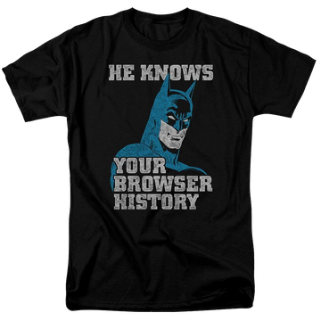 Black men's regular fit t-shirt with Batman Knows graphic