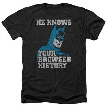 Charcoal men's heather t-shirt with Batman Knows graphic
