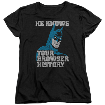 Black women's t-shirt with Batman Knows graphic