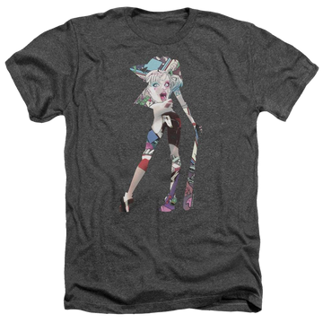 Charcoal men's heather t-shirt with Harley Quinn Scene Inside graphic