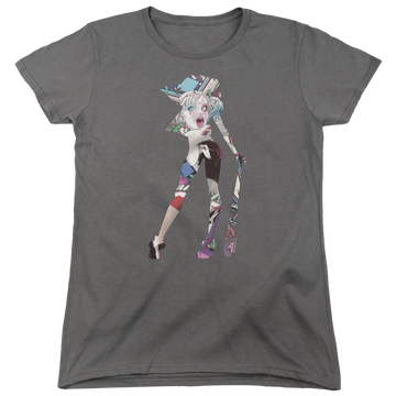Charcoal women's t-shirt with Harley Quinn Batman Scene Inside graphic