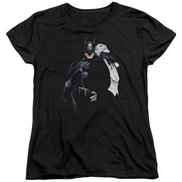 Black women's t-shirt with Batman Joker Choke graphic