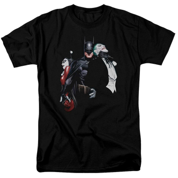 Black men's regular fit t-shirt with Harley Quinn Batman Joker Harley Choke graphic