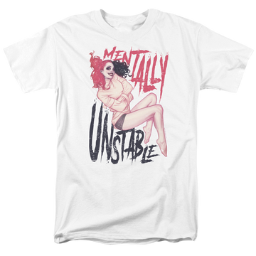 White men's regular fit t-shirt with Harley Quinn Batman Unstable graphic
