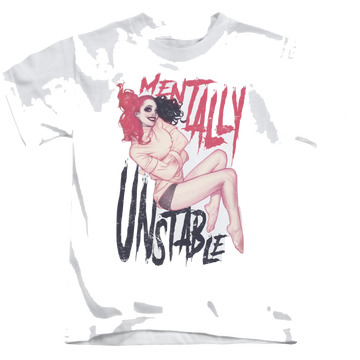 White kid's t-shirt for ages 4 to 7 with Harley Quinn Unstable graphic