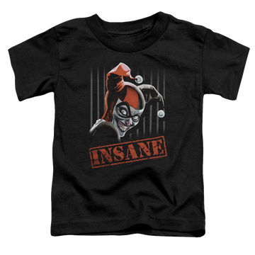 Black toddler t-shirt with Harley Quinn Insane graphic