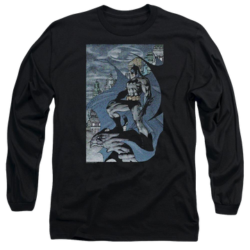 Black men's long sleeve t-shirt with Batman Seurbat graphic