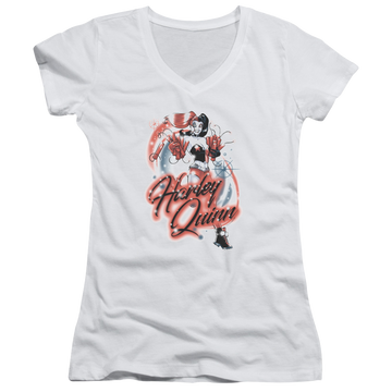 Batman Harley Airbrush - Juniors V-Neck T-Shirt Juniors V-Neck T-Shirt Harley Quinn   