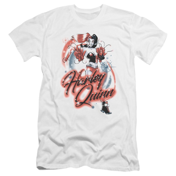 White men's premium slim fit t-shirt with Harley Quinn Batman Harley Airbrush graphic