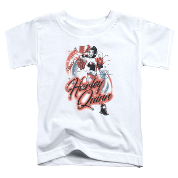 White toddler t-shirt with Harley Quinn Harley Airbrush graphic