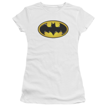 White juniors t-shirt with Batman Airbrush Bat Symbol graphic