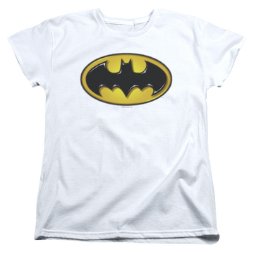 White women's t-shirt with Batman Airbrush Bat Symbol graphic
