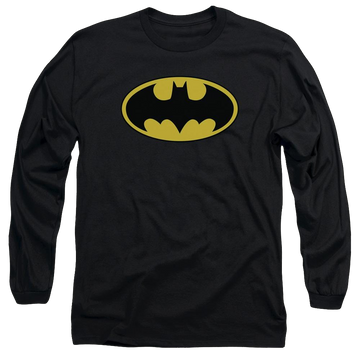 Black men's long sleeve t-shirt with Batman Classic Logo graphic