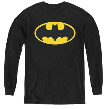 Black youth long sleeve t-shirt with Dc Batman Batman Classic Logo graphic