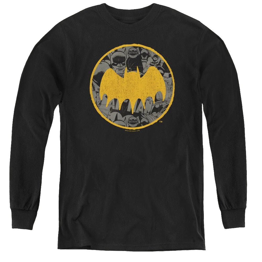 Dc Batman Vintage Symbol Collage - Youth Long Sleeve T-Shirt Youth Long Sleeve T-Shirt Batman   