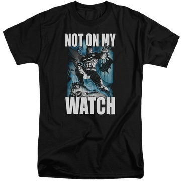 Black men's tall fit t-shirt with Batman Not On My Watch graphic