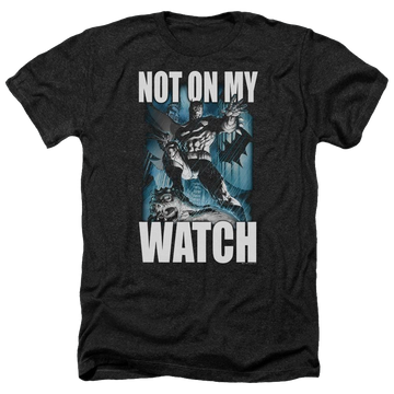 Charcoal men's heather t-shirt with Batman Not On My Watch graphic