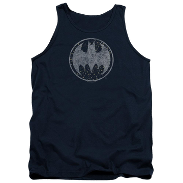 Navy men's tank with Batman Starry Night Shield graphic